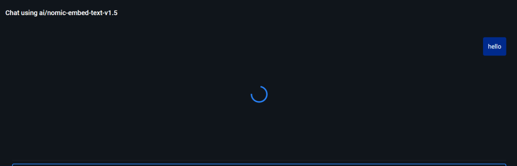 Interface displaying a chat session using the ai/nomic-embed-text-v1.5 model, with a loading indicator.