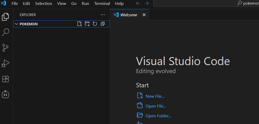 Screenshot of Visual Studio Code interface displaying a folder named 'POKEMON' in the Explorer panel.